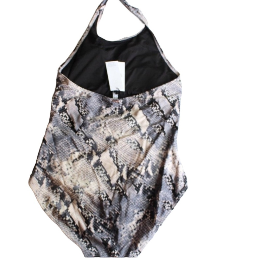 Calvin Klein Blush Snake High-Neck Halter One-Piece Swimsuit - Picture 5 of 12